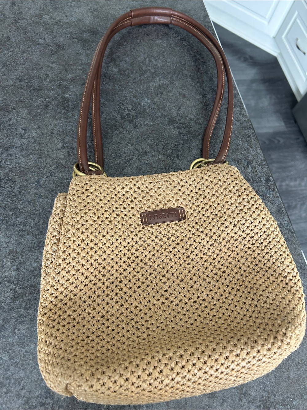 Rosetti Brown Woven Shoulder Bag with Dark Brown Handles